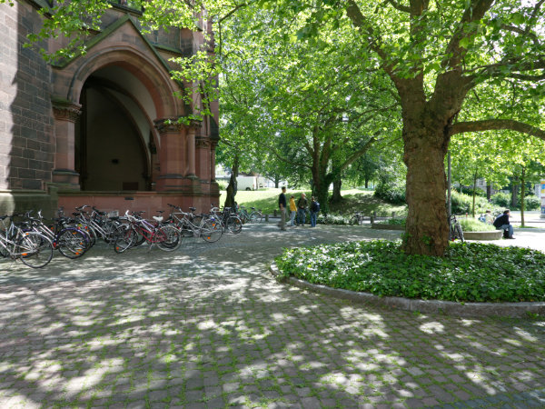 Eingang des Kollegiengebäudes IV der Universität Freiburg.